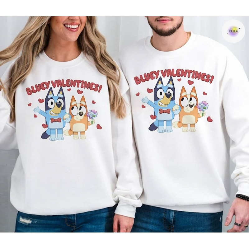 Bluey Valentine Party Shirt Bluey Valentine Couple Tee Bluey Gifts For Couple Smoochy Kiss Bluey Bingo Bandit Couple2.jpg