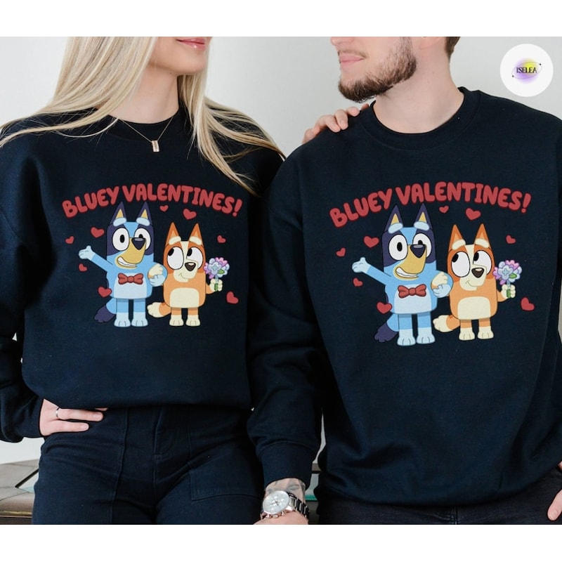 Bluey Valentine Party Shirt Bluey Valentine Couple Tee Bluey Gifts For Couple Smoochy Kiss Bluey Bingo Bandit Couple3.jpg
