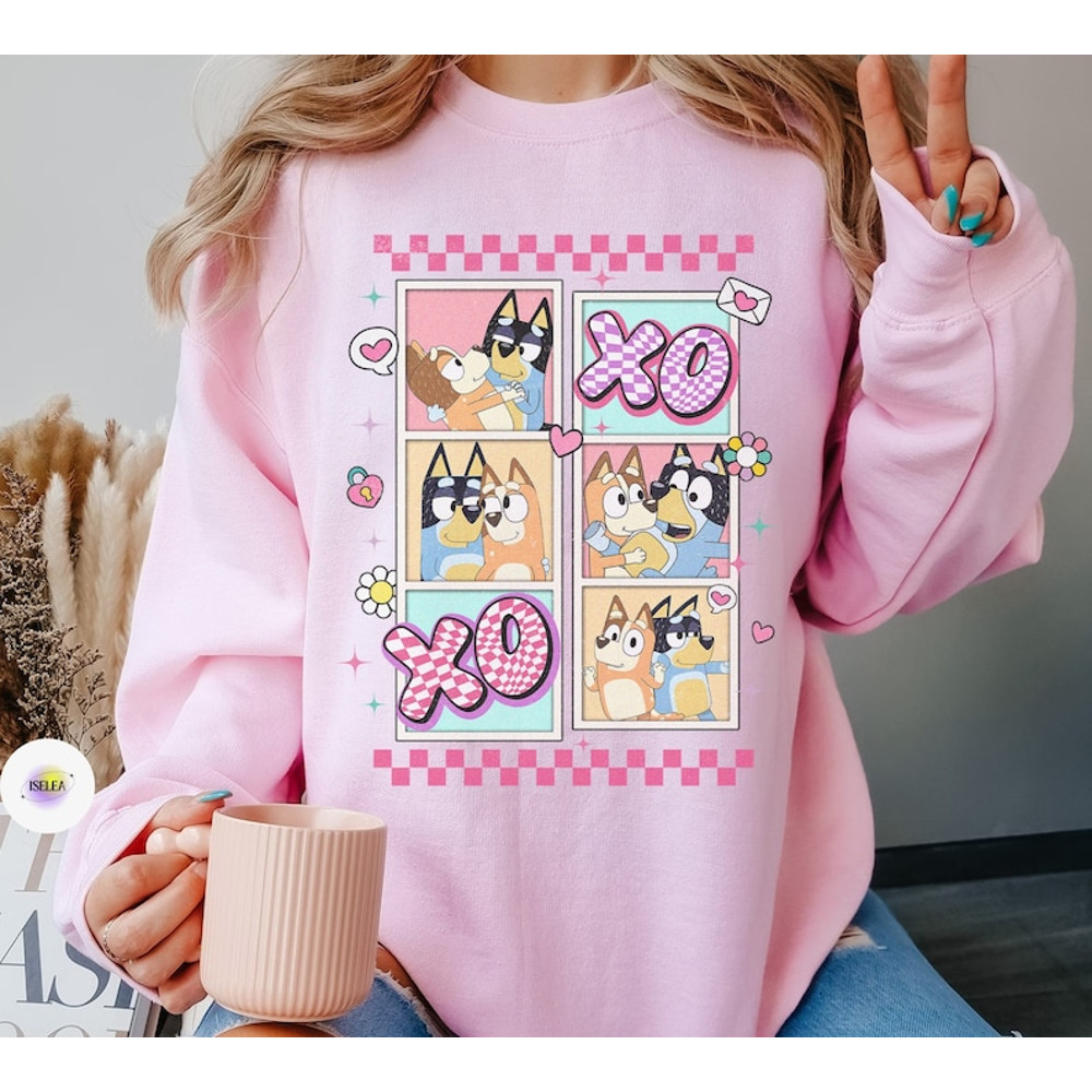 Bluey Couple XOXO Valentine Shirt, Bandit and Chilli Vanlentine Tshirt, Bluey Valentine Day Gift For Her, Bluey And Bingo Couple Tee1.jpg