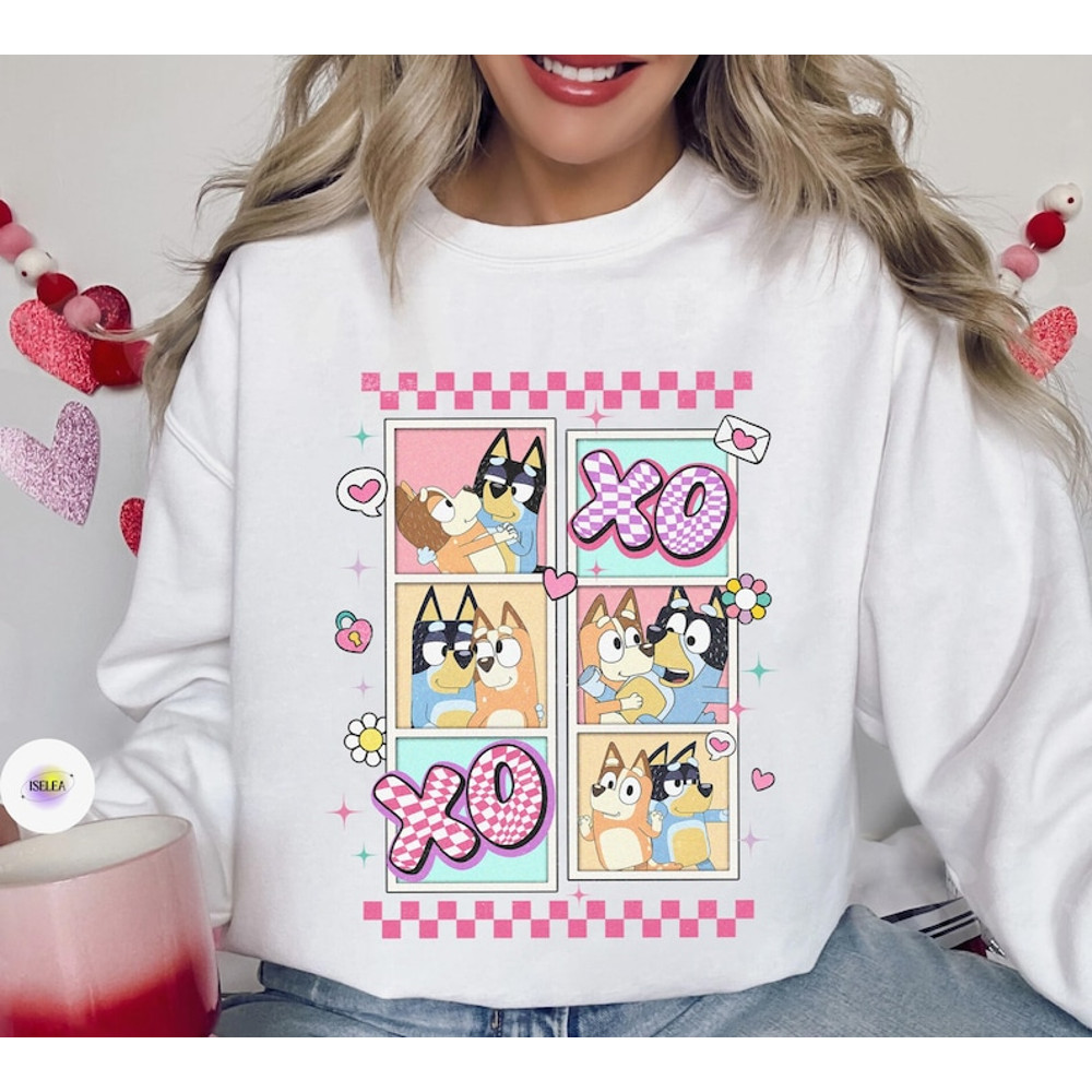 Bluey Couple XOXO Valentine Shirt, Bandit and Chilli Vanlentine Tshirt, Bluey Valentine Day Gift For Her, Bluey And Bingo Couple Tee2.jpg