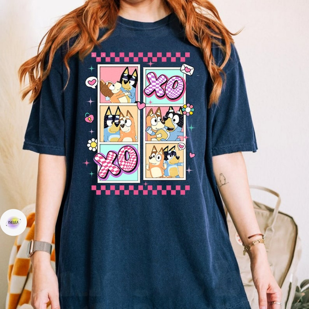 Bluey Couple XOXO Valentine Shirt, Bandit and Chilli Vanlentine Tshirt, Bluey Valentine Day Gift For Her, Bluey And Bingo Couple Tee3.jpg