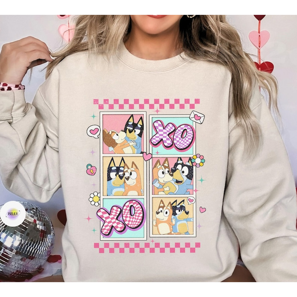 Bluey Couple XOXO Valentine Shirt, Bandit and Chilli Vanlentine Tshirt, Bluey Valentine Day Gift For Her, Bluey And Bingo Couple Tee4.jpg