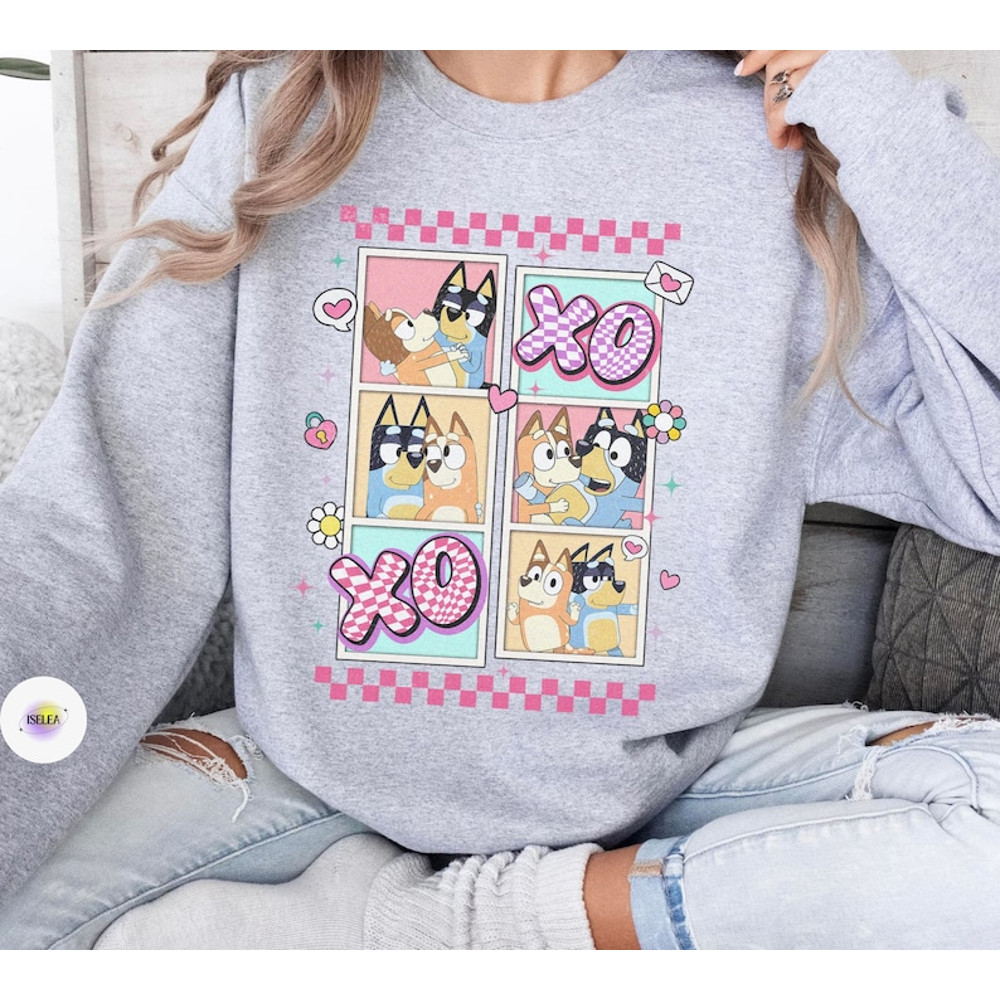Bluey Couple XOXO Valentine Shirt, Bandit and Chilli Vanlentine Tshirt, Bluey Valentine Day Gift For Her, Bluey And Bingo Couple Tee5.jpg