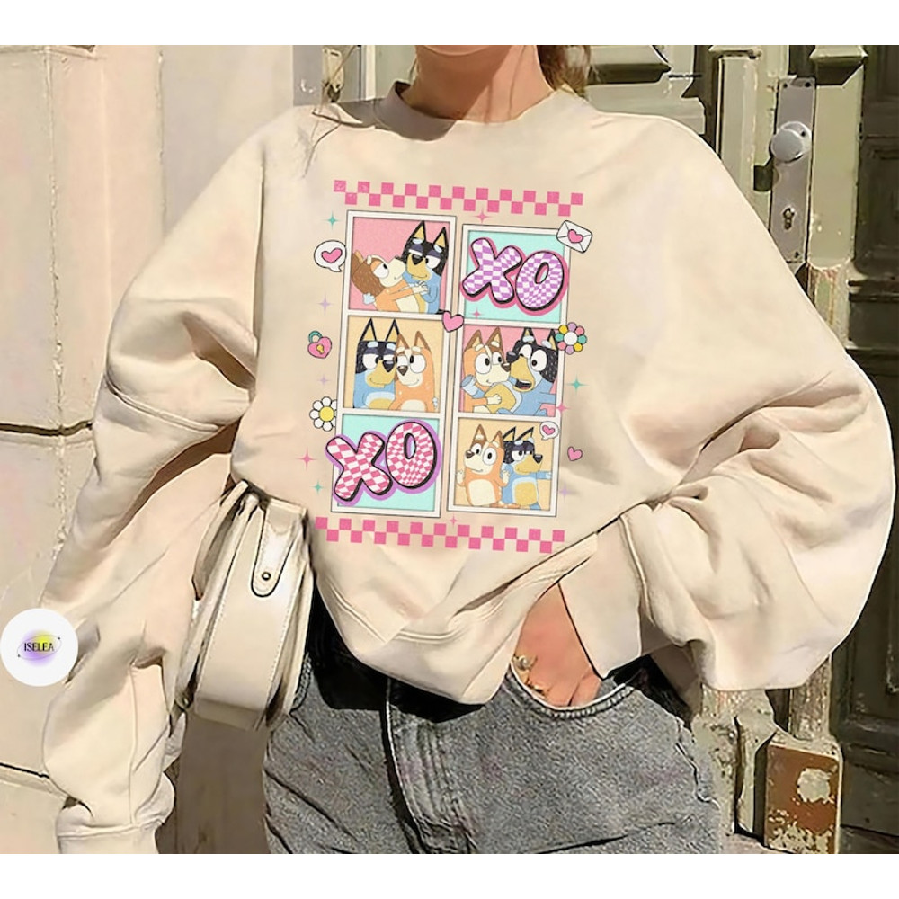 Bluey Couple XOXO Valentine Shirt, Bandit and Chilli Vanlentine Tshirt, Bluey Valentine Day Gift For Her, Bluey And Bingo Couple Tee6.jpg