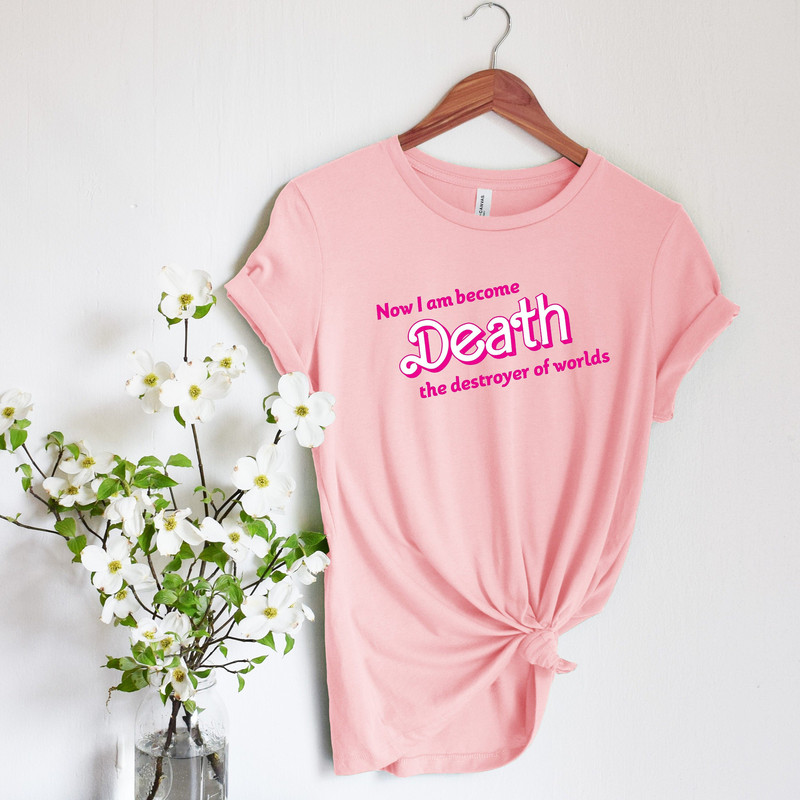 Trendy Shirt, Popular Pink Shirt, Death Destroyer of Worlds Pink Graphic T shirt, Oversized Barbenheimer Sweatshirt.jpg