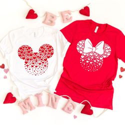 mickey and minnie ears with heart tshirt for valentines day, disneyworld valentines travel shirts, valentines day disney