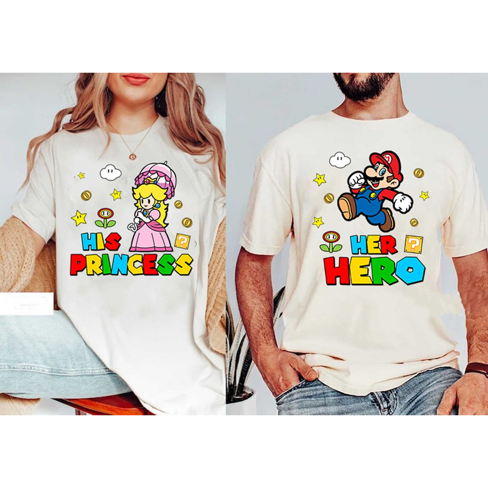 Her Hero and His Princess Matching Couples Shirts  Super Mario Valentines Day Shirt  Valentines Day Gift for Her  Couple Valentine Shirt.jpg