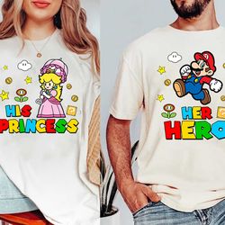 her hero and his princess matching couples shirts  super mario valentines day shirt  valentines day gift for her  couple
