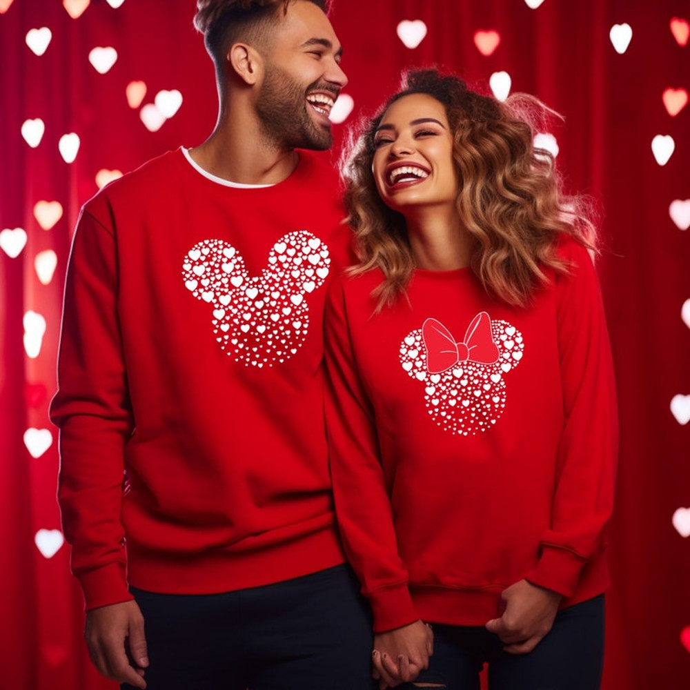 Mickey and Minnie Ears With Heart Sweatshirt For Valentines Day, Disneyworld Valentines Travel Shirts, Valentine's Day Disney Matching Shirt1.jpg