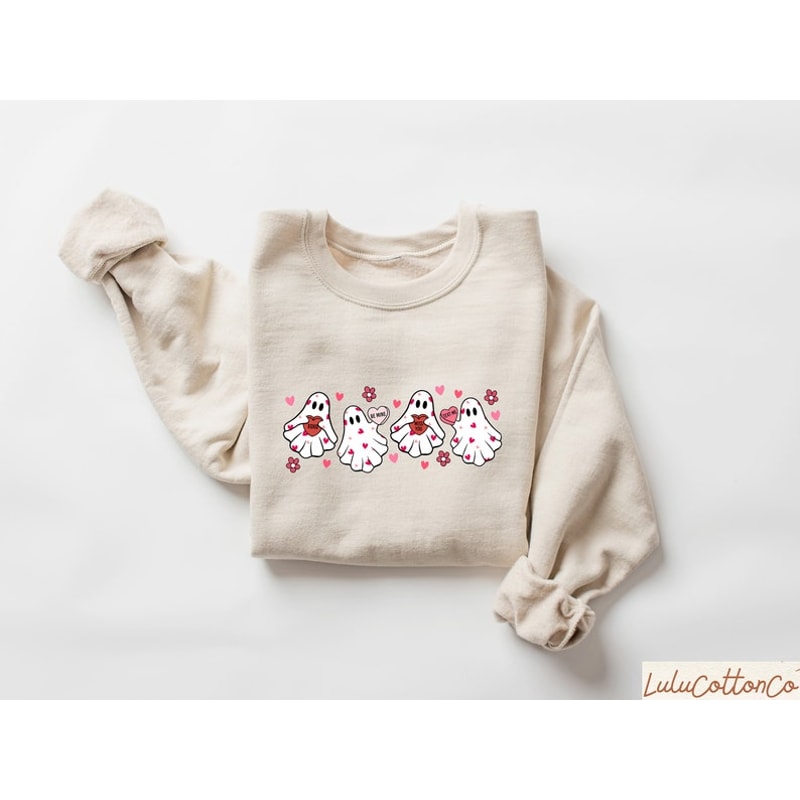 Valentine's Day Ghost Sweatshirt, Ghosts With Hearts Valentine Gift, Spooky Valentine Sweat, Be My Boo Valentines Tee, Happy Valentines Day2.jpg