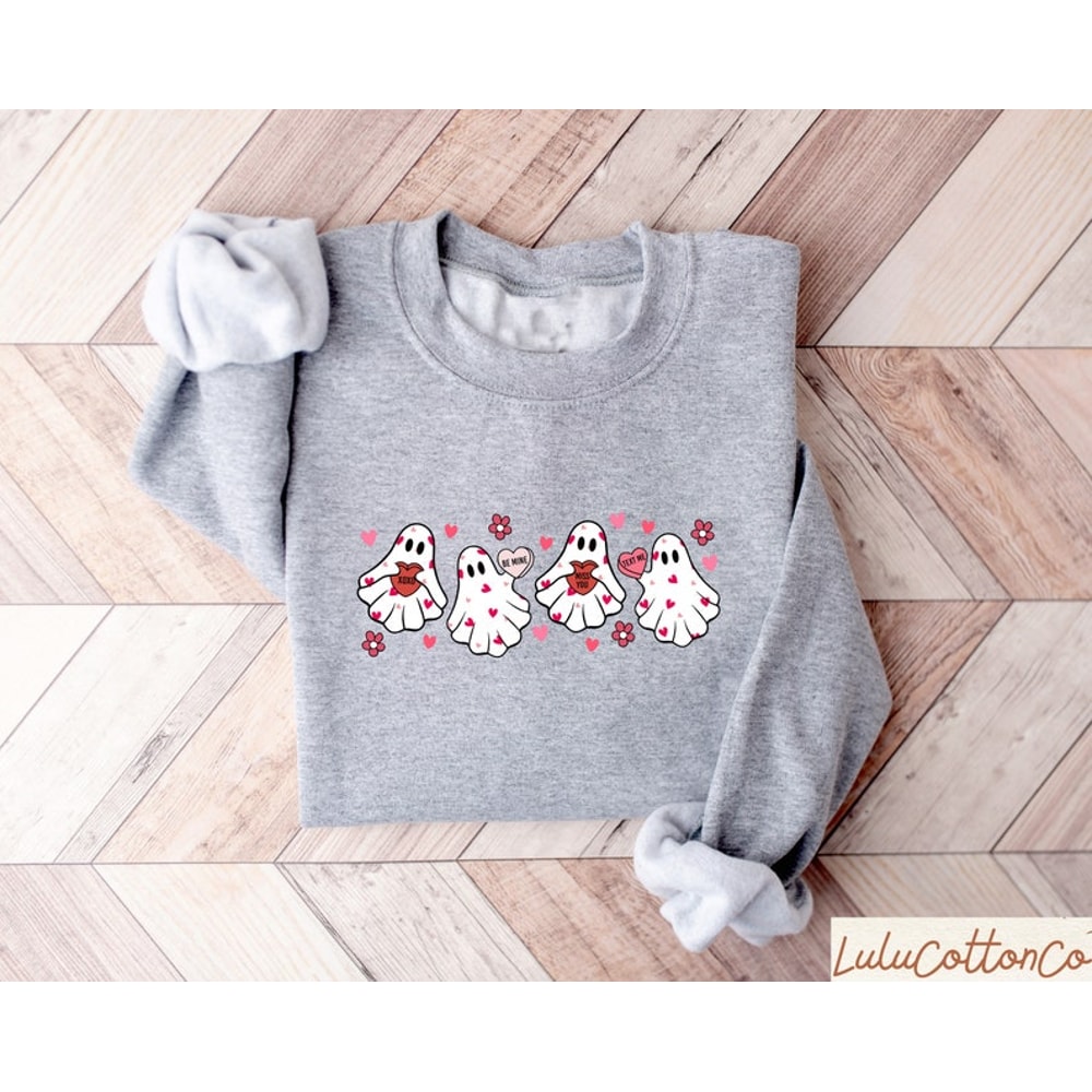 Valentine's Day Ghost Sweatshirt, Ghosts With Hearts Valentine Gift, Spooky Valentine Sweat, Be My Boo Valentines Tee, Happy Valentines Day3.jpg
