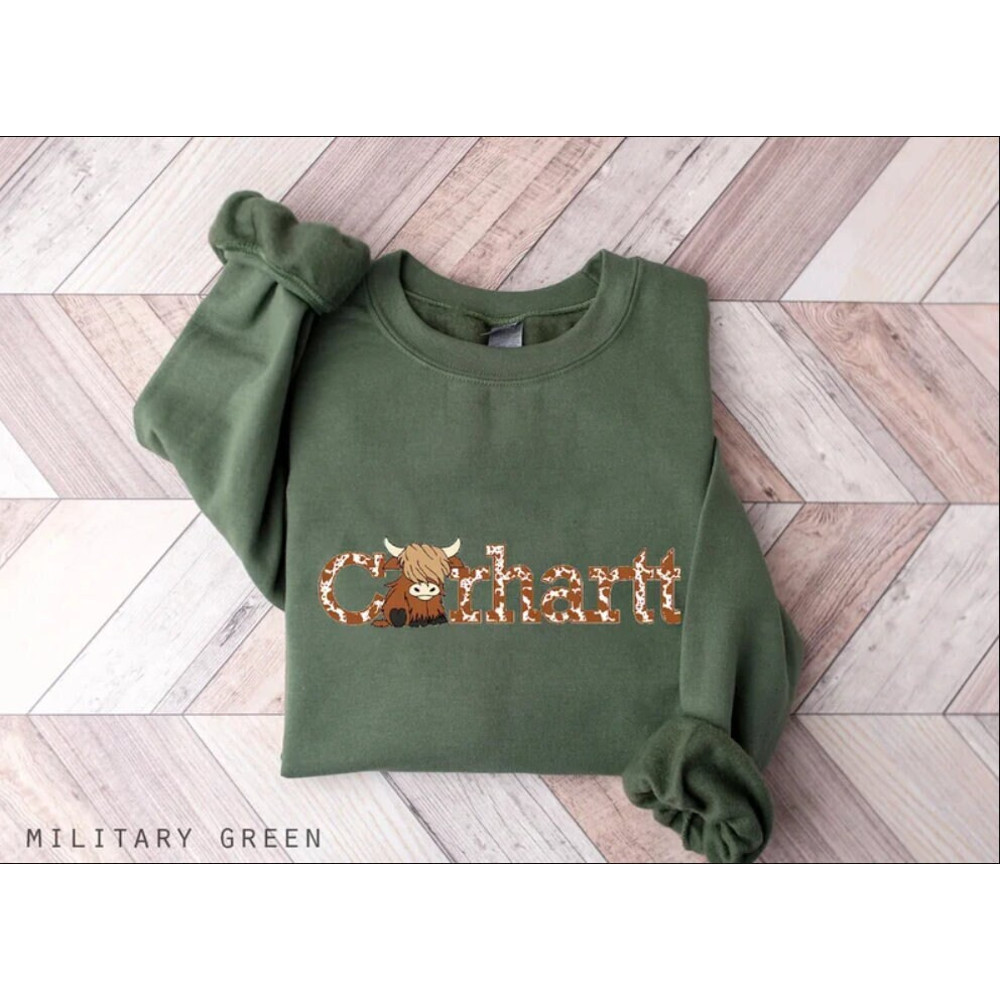 Highland Cow Sweater, Carhartt Sweatshirt, Western Carhartt Shirt, Cow Shirt Gift For Farmers, Western Lover Shirt For Cowboy Cowgirl.jpg