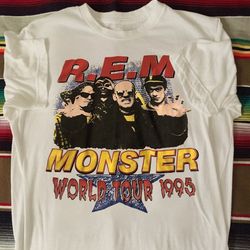 1995 rem monster tour unisex t-shirt, r.e.m rock band concert shirt, 90s rock music tour shirt