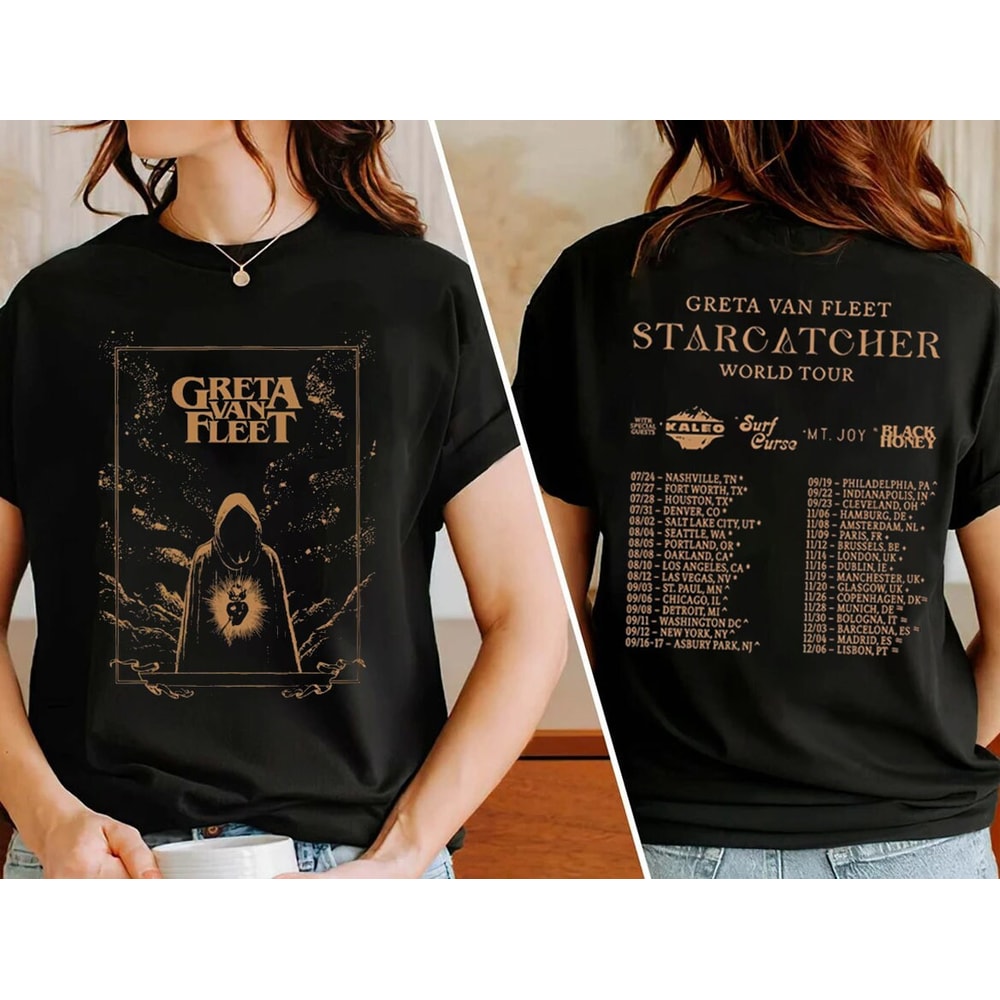 Graphic Greta Van Fleet Starcatcher World Tour 2023 T-shirt, Dream In Gold Tour Shirt, Greta Van Fleet Concert, Gift for Christmas.jpg