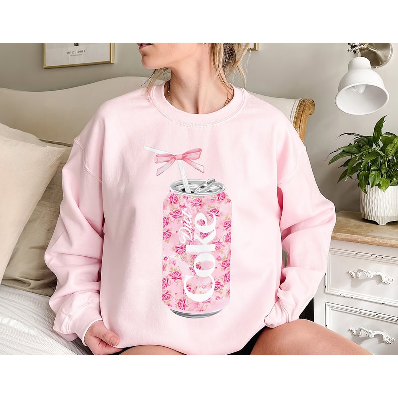 Coquette Diet Coke Sweatshirt, Pink Floral Diet Coke Sweatshirt, Cute Baby Pink Bow Sweatshirt, Trendy Soda Can With Roses Gift Idea.jpg