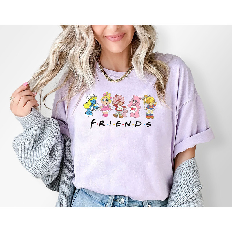 Cute Cartoon Friends Nostalgia Shirt, 80s Cartoon Friends Shirt, Friends 08's Cartoon Characters Rainbow Shirt, Care Bears And Strawberry.jpg