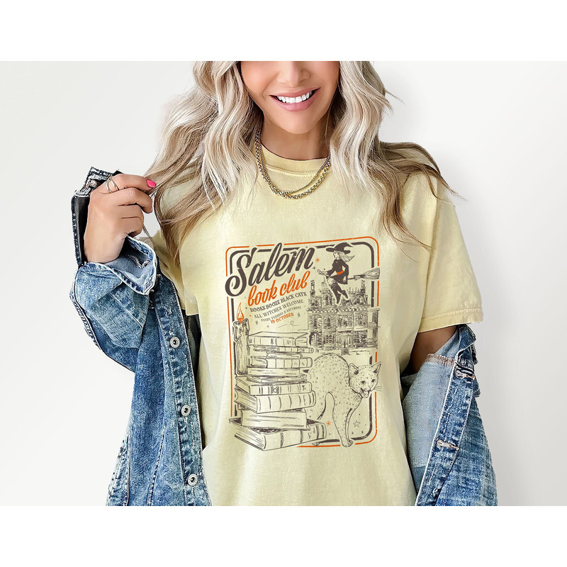 Salem Book Club Shirt, Bookish Halloween Tee, Spooky Book Lover Gift, Salem Witches, Spooky Season Ghost Skeleton Thriller Reader Gift.jpg