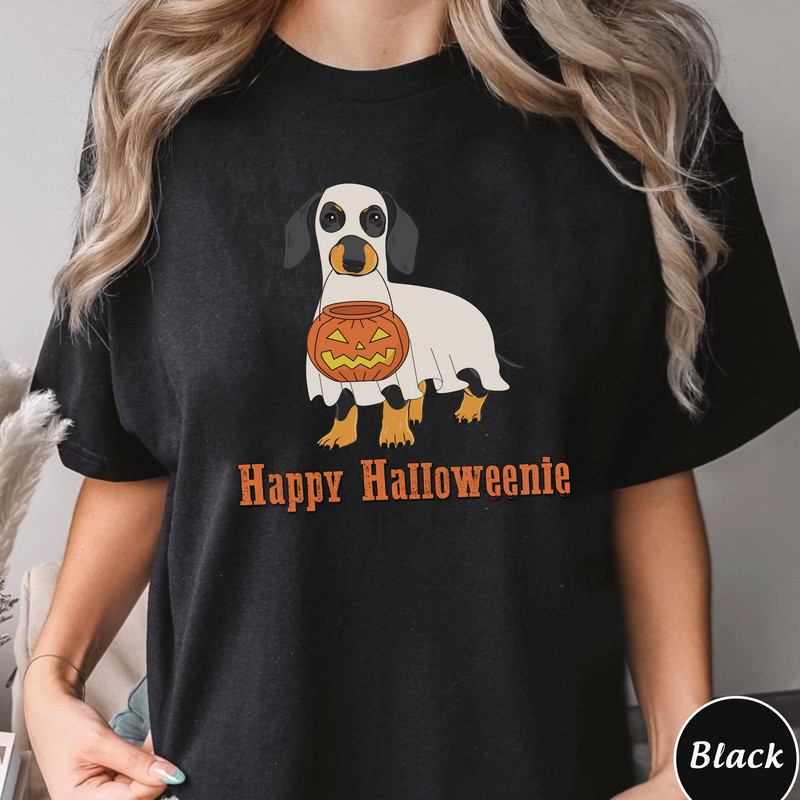 Dachshund Ghost Halloween Shirt, Halloween Dog Unisex Sweater, Spooky Season Tee, Dog Lover Hoodie Gift, Dachshund Ghost Sweatshirt.jpg
