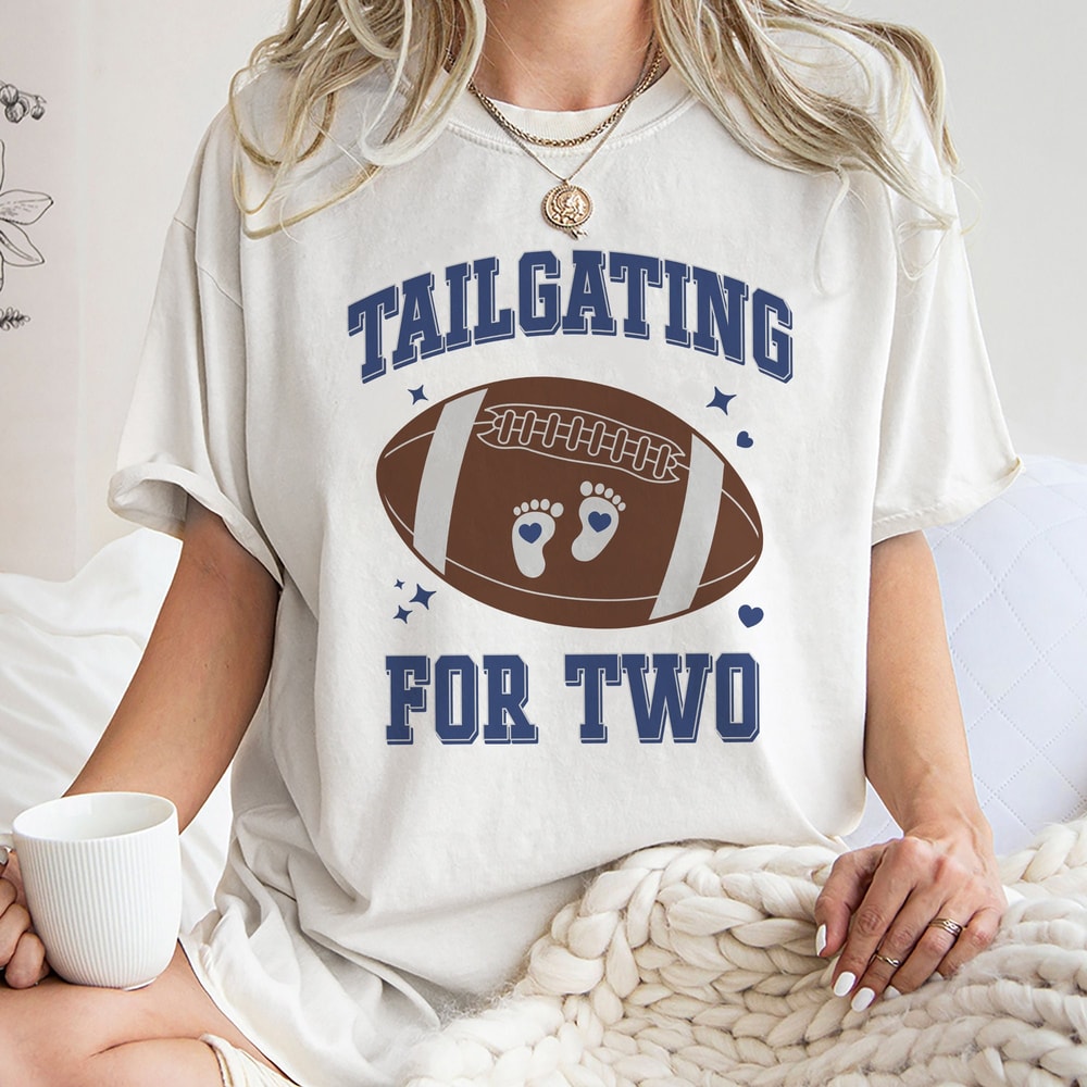 Football Pregnancy Announcement Shirt, Fall Maternity Sweatshirt, Football Gender Reveal, Baby Shower Top Gift, Tailgating for Two Hoodie.jpg