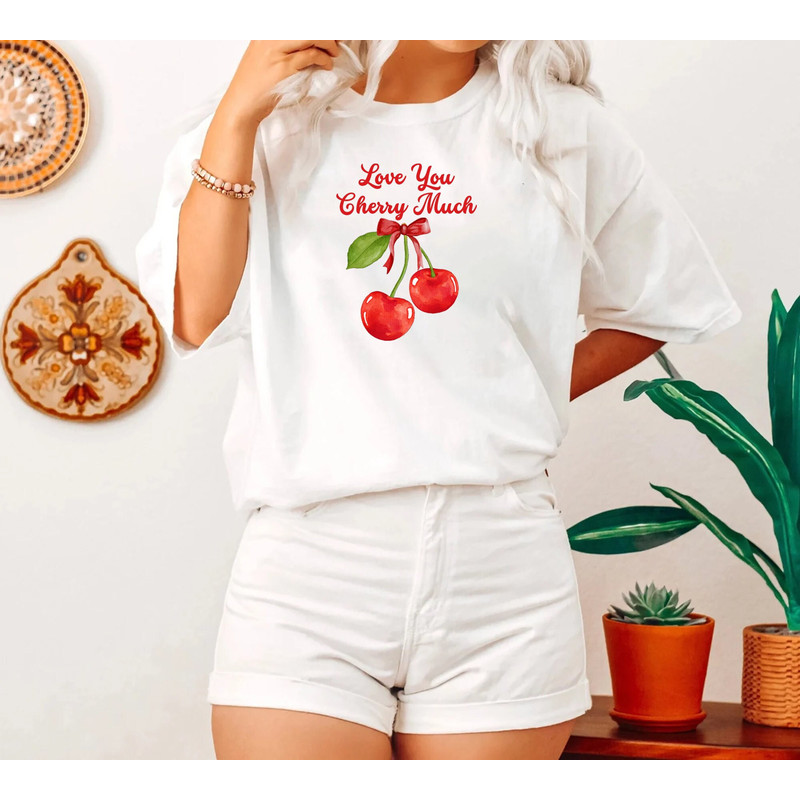 Love You Cherry Much T-Shirt, Cherry Sweater, Valentine Cherry Love Sweatshirt, Ribbon Bow Women Valentines Day Hoodie, Heart Shirt.jpg