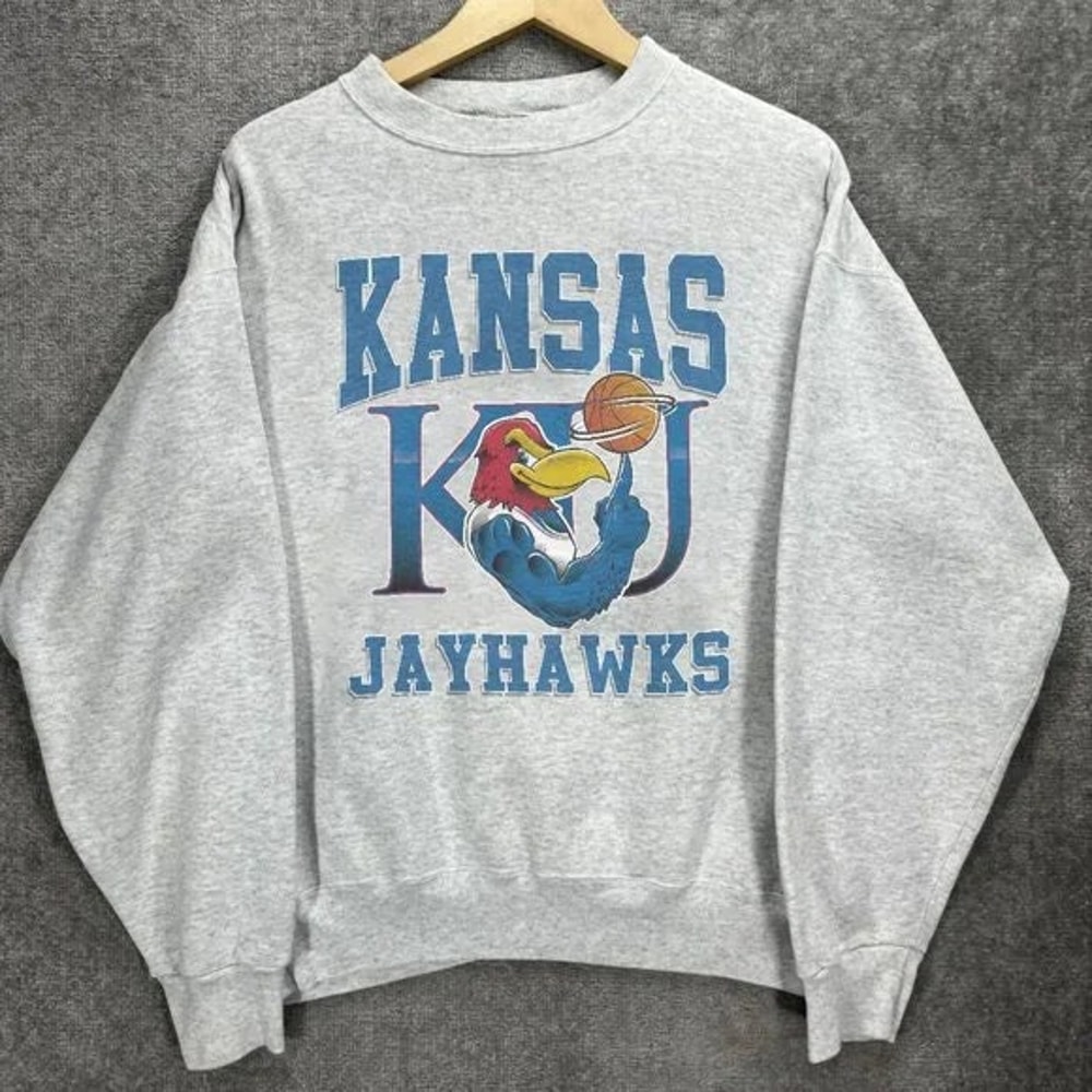 Vintage Kansas KU Basketball Crewneck Sweatshirt, Kansas Basketball Shirt, College Sweater 90s mens womens shirt, Basketball Fan Gifts.jpg