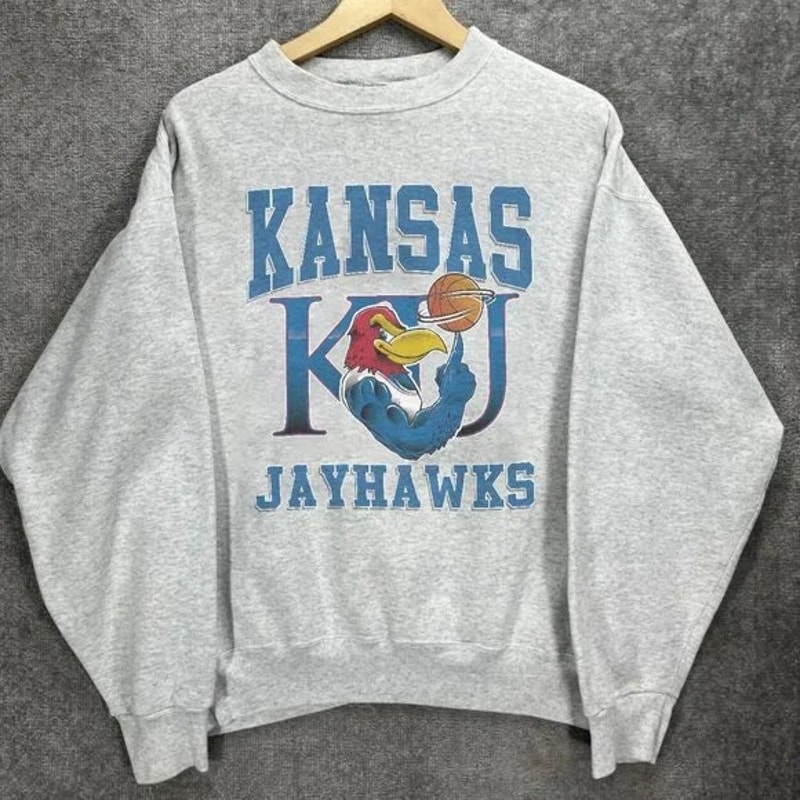 Vintage Kansas KU Basketball Crewneck Sweatshirt, Kansas Basketball Shirt, College Sweater 90s mens womens shirt, Basketball Fan Gifts.jpg