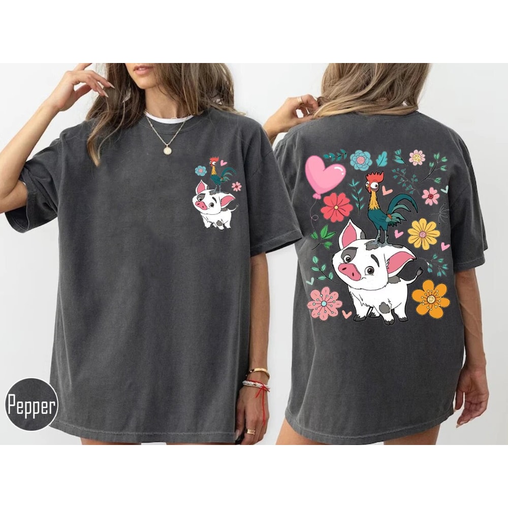 Two-sided Moana Shirt, Hei Hei and Pua Floral Shirt, Disney Trip Shirt, Moana Princess Shirt, Disneyland Vacation Shirt.jpg