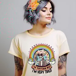 im trying but im very tired tshirt, funny skull shirt, skeleton colors shirt,adult humor, sarcastic shirt