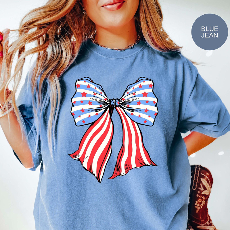 4th of July Bow Shirt, Comfort Colors 4th of July Shirt, Patriotic Shirts, Coquette USA Bow Tee, American Flag Shirt.jpg