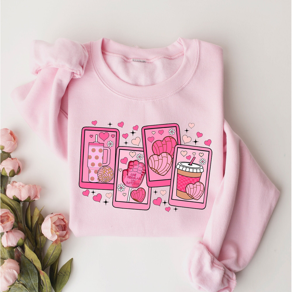 Cafecito y Chisme Valentine's Day Sweatshirt, Valentine Crewneck, Concha See Te Amo Sweater, Concha Valentine Shirt, Mexican Valentine.jpg