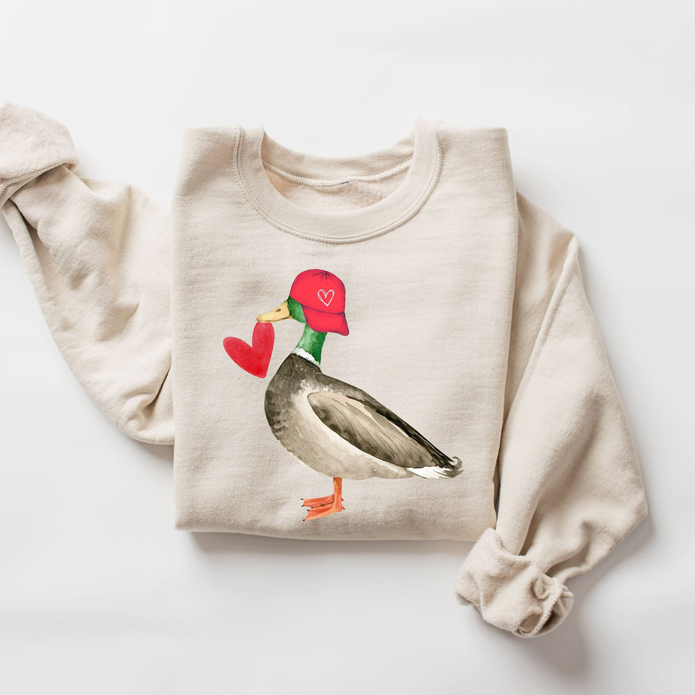 Valentine Mallard Duck Sweater, Hunting Valentine's Day Sweatshirt, Gift For Her, Duck Hunting Sweat, Cute Valentine Shirt.jpg
