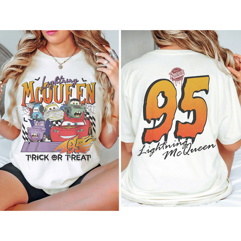 Retro Lightning McQueen Halloween 2 Side Shirt, Disney Cars Halloween Shirt, Disneyland Halloween Shirt, McQueen Halloween Tee, Disney Shirt.jpg