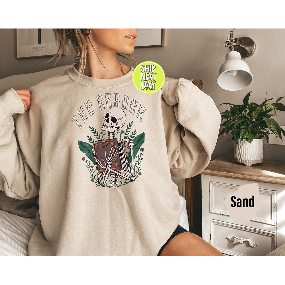 The Reader Tarot Card Cute Academia Sweatshirt, Book Lover Hoodies, Skeleton Reading Sweater, Bookish Witchy Shirt, Spooky Librarian - TC108.jpg