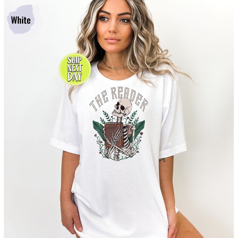 The Reader Tarot Card Cute Academia T-shirt, Tarot Card Funny Shirt, Gift For Book Lover, Skeleton Librarian Tee, Skeleton Reading Tee-TC108.jpg