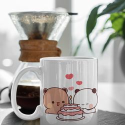 bubu and dudu birthday coffee mug, love heart cute cartoon pet, love panda, happy valentines day gift 11 oz ceramic mug