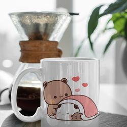 bubu and dudu coffee mug, love heart cute cartoon pet, love hug panda, happy valentines day gift 11 oz ceramic mug gift