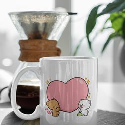 bubu dudu coffee mug, love heart cute cartoon pet, love hug panda, happy valentines day gift 11 oz ceramic mug gift birt