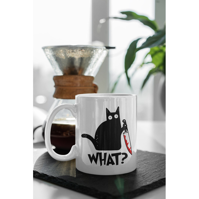 Cat What Black Cat Mug, Black Cat With Knife, Cat Lovers Gift, Purrfect Gift, Coffee Mug, 11oz Ceramic Mug Gift Birthday Gift.jpg