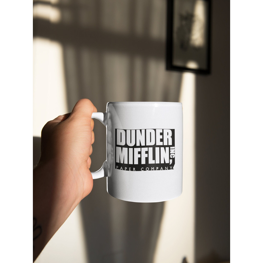 Dunder Mifflin Inc Office Merch Logo Black and White White 11 oz Ceramic Mug Gift Birthday Gift 1.jpg