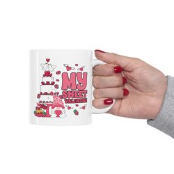 custom my sweet valentine gnome mug - personalized hot chocolate mug - cute valentine mug - white cocoa mug