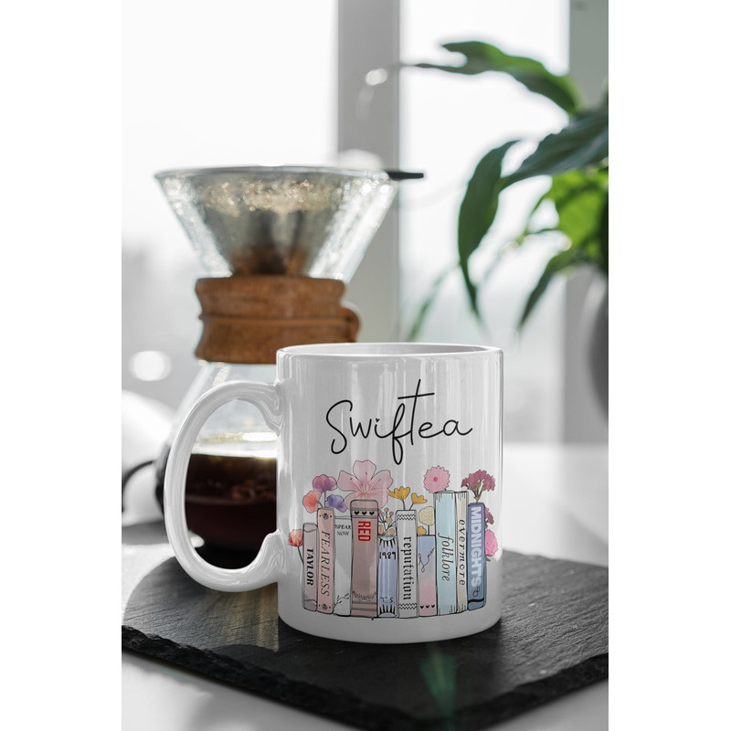 Floral Music Album Mug, Swiftea Mug, Taylors Version Gifts, Swiftie Merch, Coffee Mug White 11 oz Ceramic Mug Gift Birthday Gift.jpg