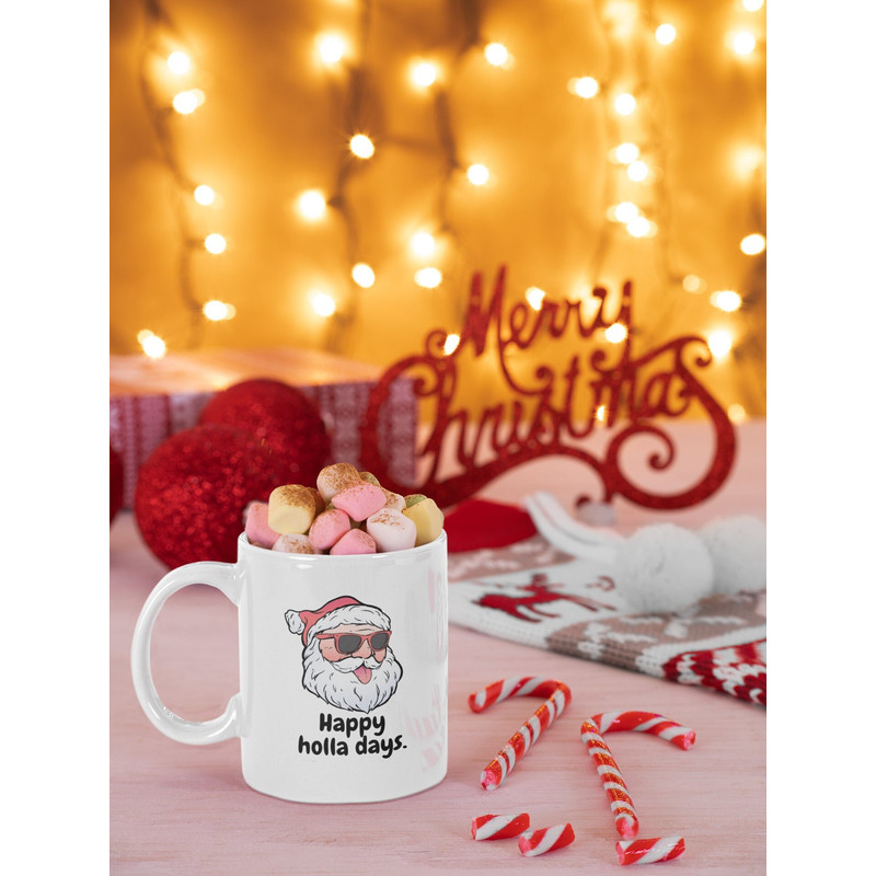 Happy Hola Days Santa Claus Holiday 11 oz Ceramic Mug Gift Birthday Gift.jpg