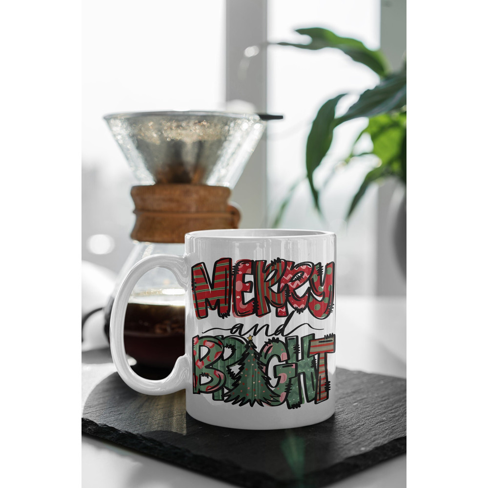 Merry And Bright, Christmas Mug, , Funny Christmas Mug, White 11 oz Ceramic Mug Gift Birthday Gift.jpg