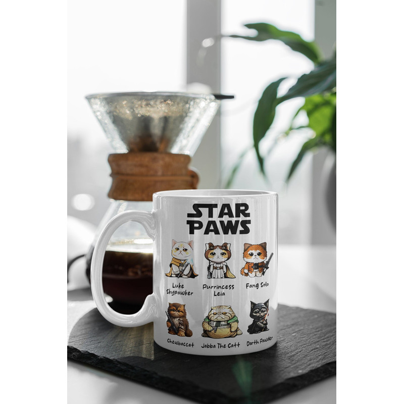 Star Paws Mug, Star Wars Mug, A Purrfect Gift for Star Wars Fans, Cat and Animal Lover 11 oz Double Sided Ceramic Mug Birthday Gift.jpg
