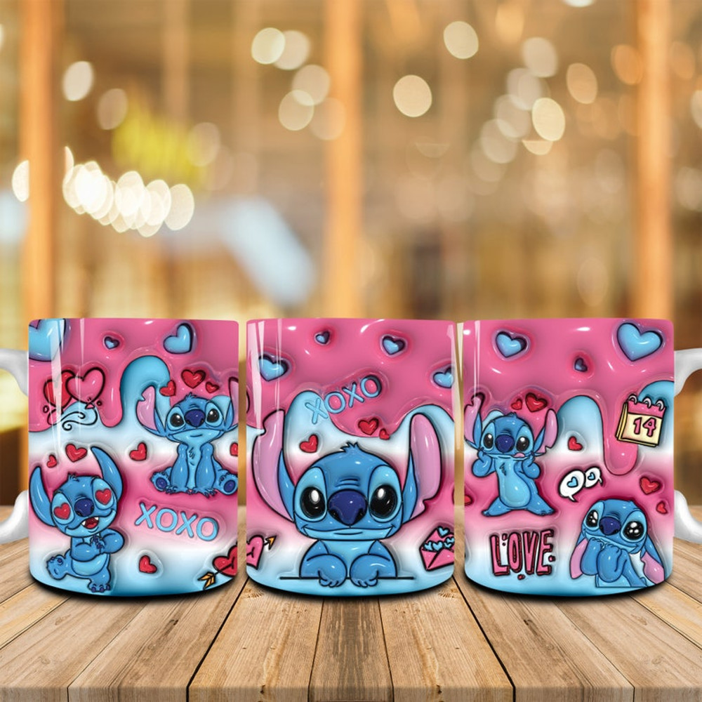 3D Inflated Happy Valentines Day 11oz Mug Wrap, 3D Puffy Pink Valentines Coffee Mug, Cartoon Valentine 11oz Mug Wrap, Love XOXO Sublimation1.jpg