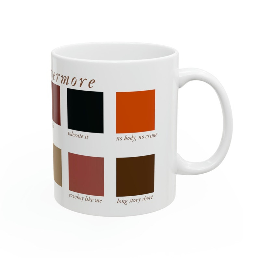 Evermore track mug, Evermore gift, Taylor Swift, Swifte, Eras tour mug, Color pallette mug, Ceramic Mug, 11oz3.jpg