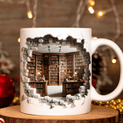3D Book Mug, 11oz And 15 Oz Mug, 3D Bookshelf Mug, 3D Mug