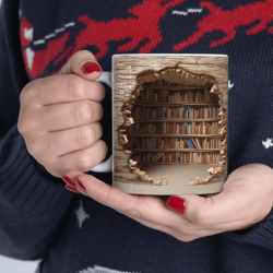 3D Effect Realistic Bookshelf Mug, Book Lover Gift, Book Lover Mug