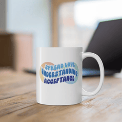 Spread Love Autism coffee mug Awareness tea cup April is Blue Autism Month special education Group, Neurodiversity ADHD