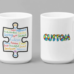 Autism Awareness 15oz Mug, Multiple colors, Custom Name optional
